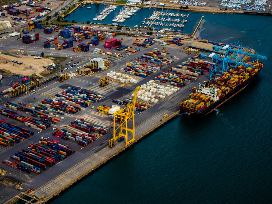 Container terminal at a busy port